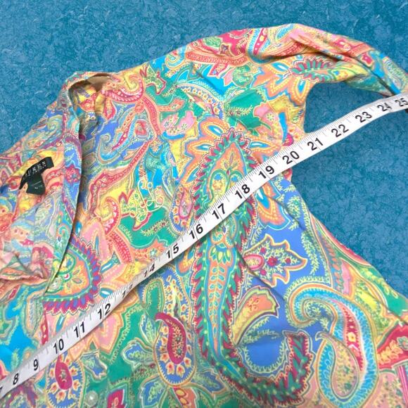 Lauren Ralph Lauren Multicolor Paisley Oversized Cotton Button Down Shirt Size M - Picture 6 of 6
